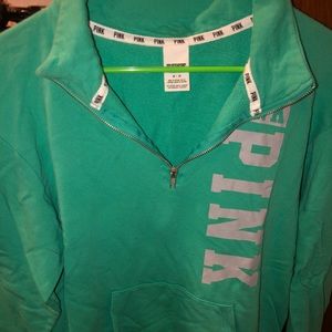 Pink brand quarter zip, teal color